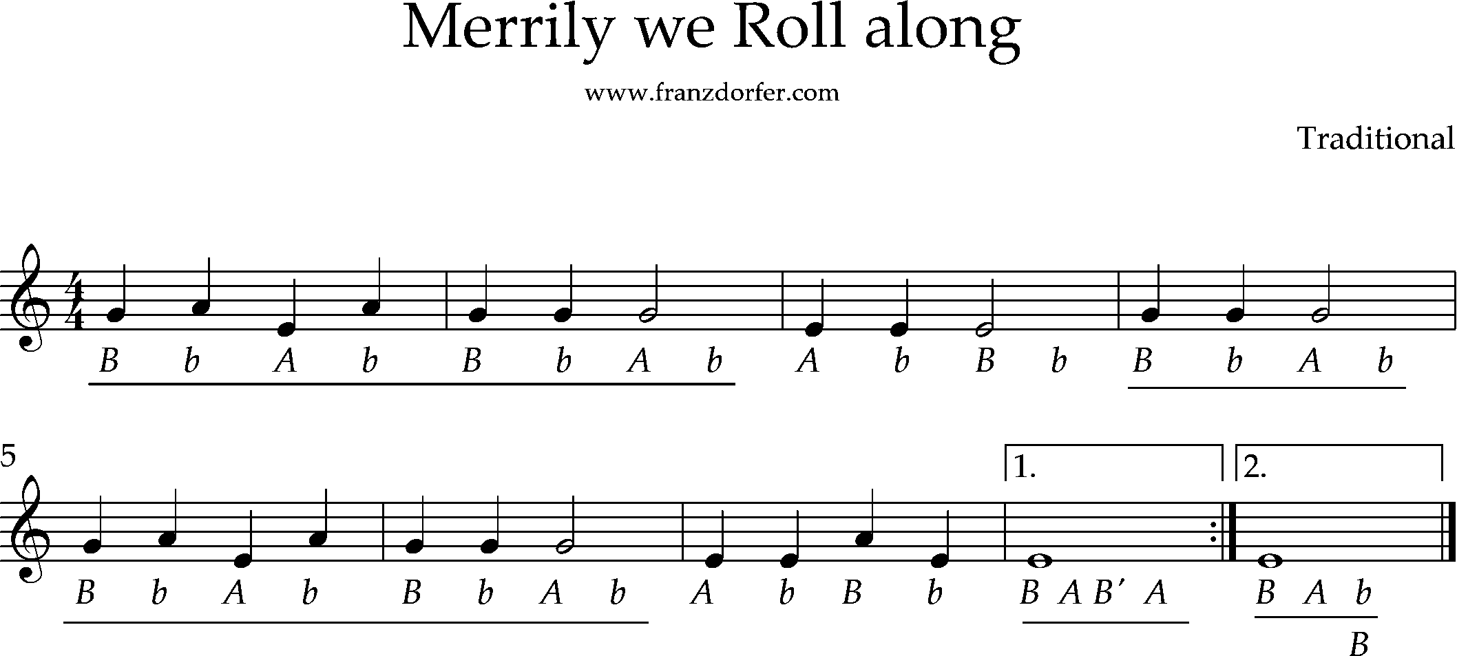 Quetschn, Tiach, Harmonika lernen, merrily we rolla along steirische harmonika, Merrily we roll along 1stimmig